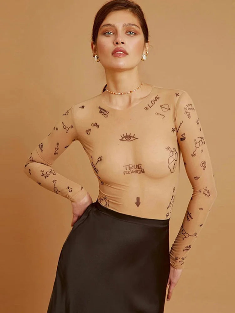 Long sleeve sheer bodysuit