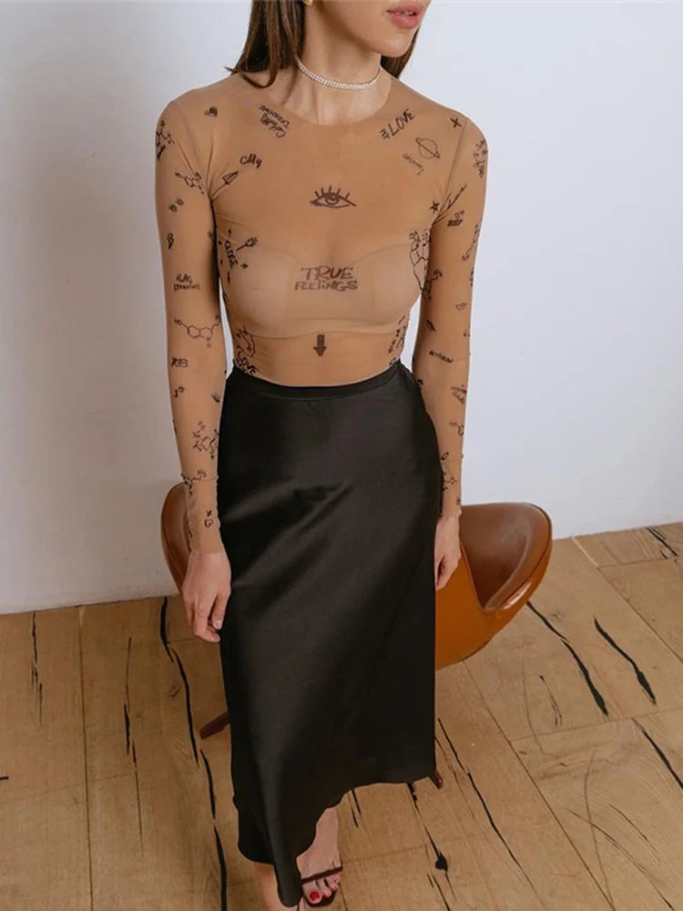 Long sleeve sheer bodysuit