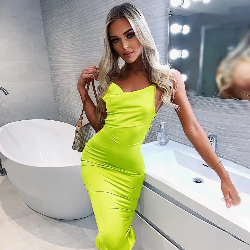 Satin Lace Up Midi Dress