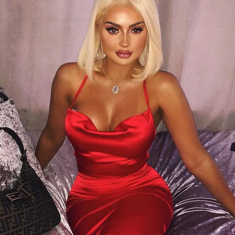 Satin Lace Up Midi Dress