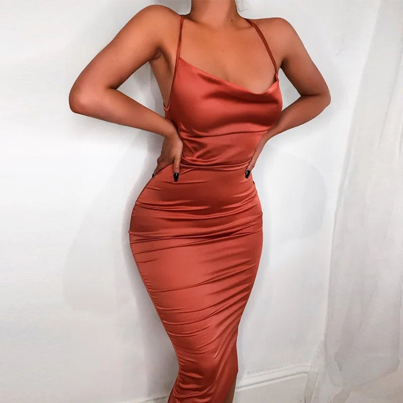 Satin Lace Up Midi Dress
