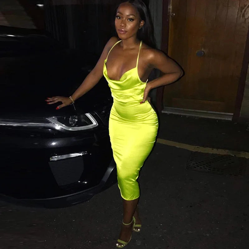 Satin Lace Up Midi Dress